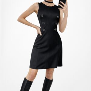 Vintage Y2K Black Button Front A-Line Fit Flared Knee Length Dress Size M